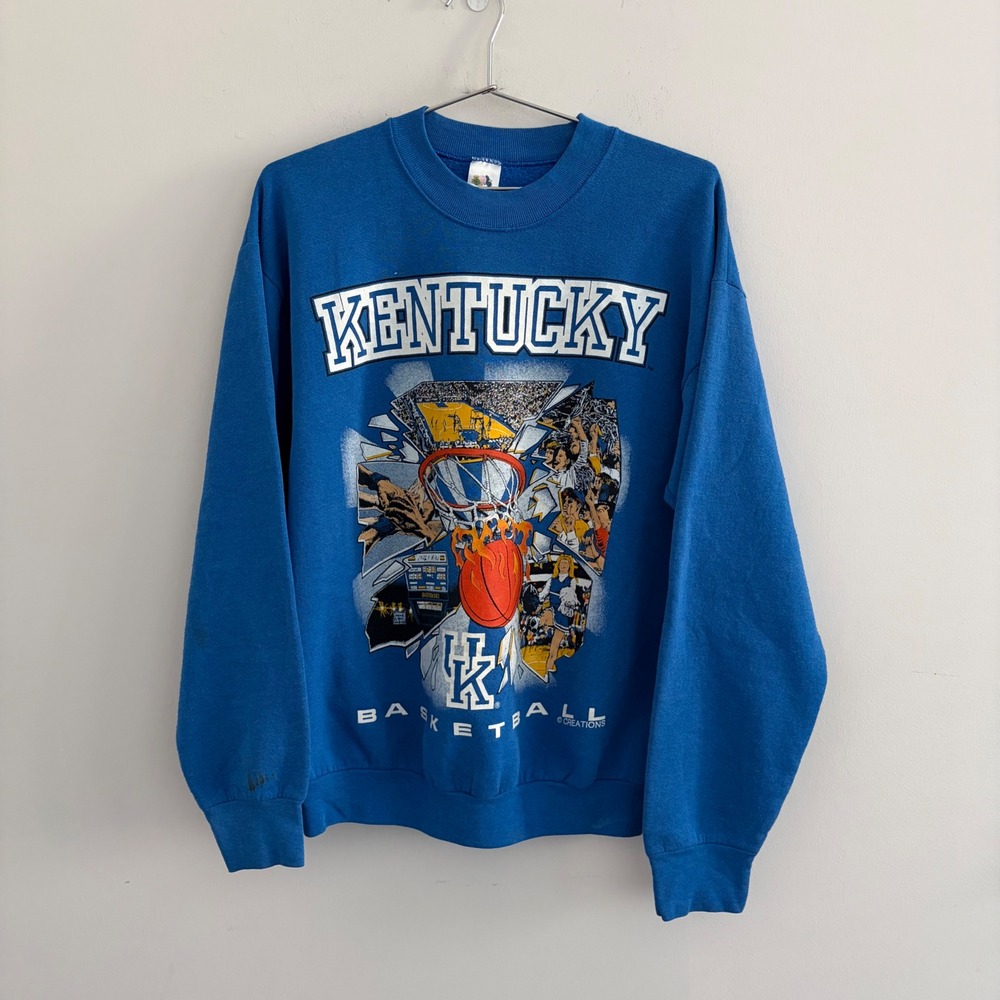 Vintage 90s Kentucky Basketball Fruit of the Loom Sweatshirt Blue Large